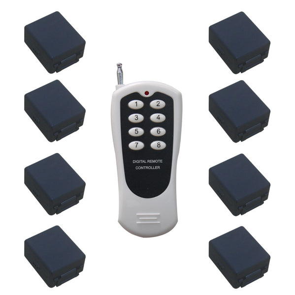 10A DC 6/9/12/24V Wireless Remote Control Kit---One Transmitter Controls 8 Receivers (Model 0020629)