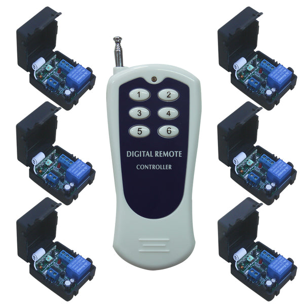 10A DC 6/9/12/24V Wireless Remote Control System---One Transmitter Controls 6 Receivers (Model 0020628)