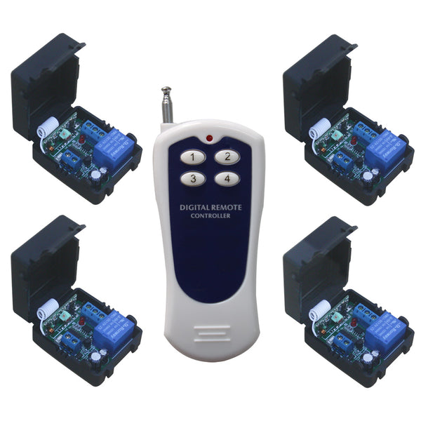 10A DC 6/9/12/24V RF Remote Control Switch---One Transmitter Controls 4 Receivers (Model 0020627)