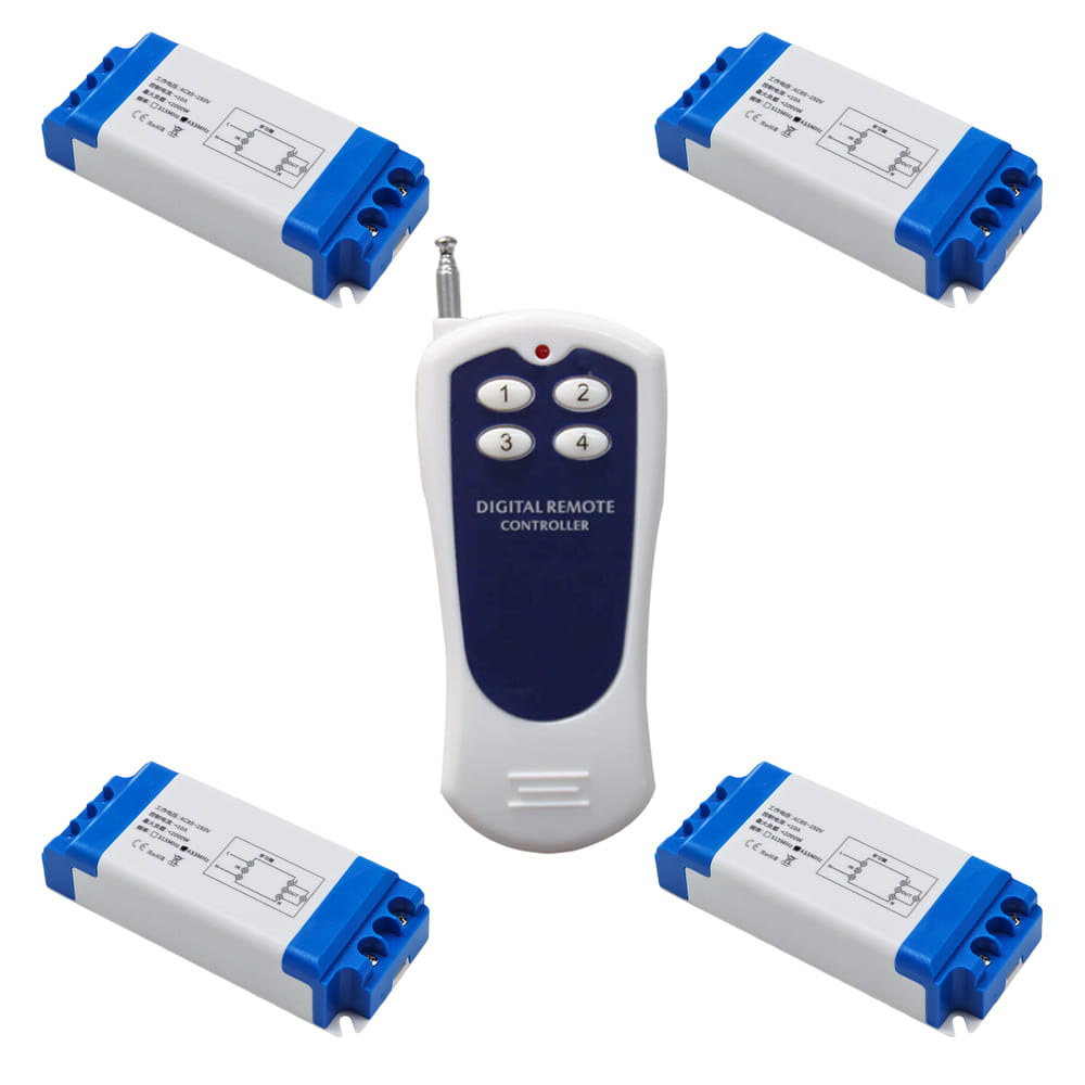 4 CH 120V 220V AC Remote System One Remote Control & 4 Receivers ...