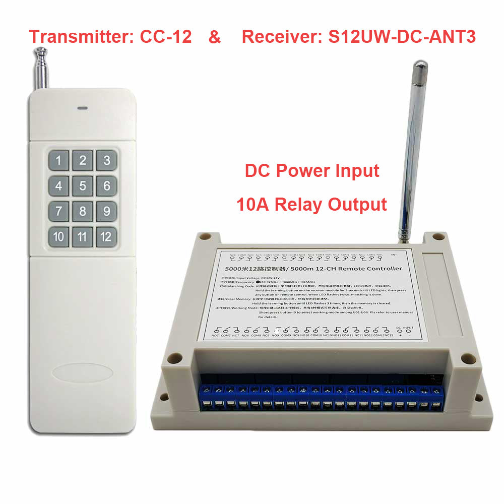 5KM DC Input Long Range Wireless Relay Switch Remote 12 Lights / Fans ...