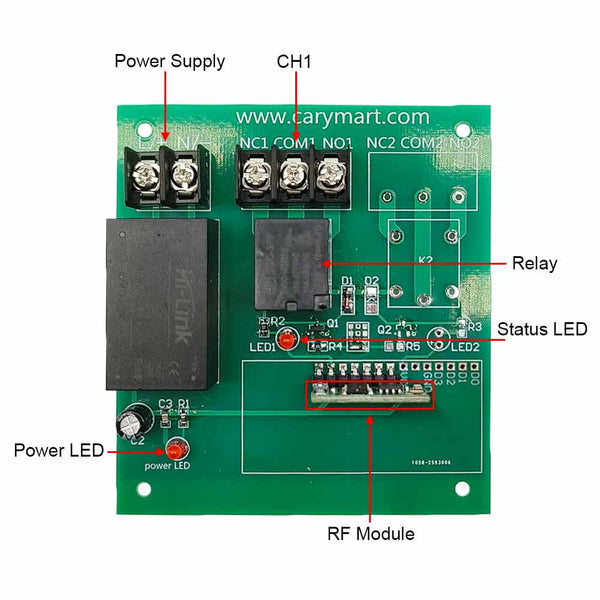 1 CH AC Power Input RF Wireless Remote Switch With Dry Contact Output ...