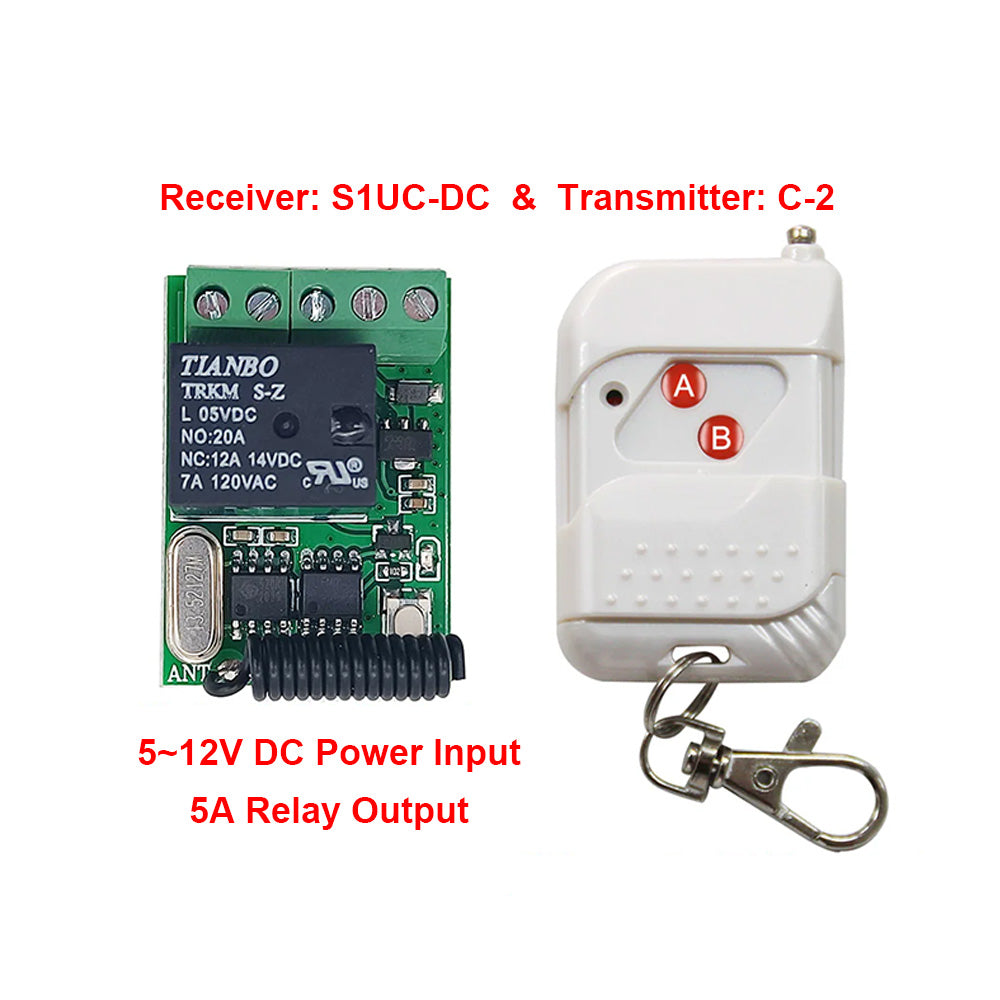 DC 5-12V Mini Wireless Remote Control System with 5A Relay Output ...