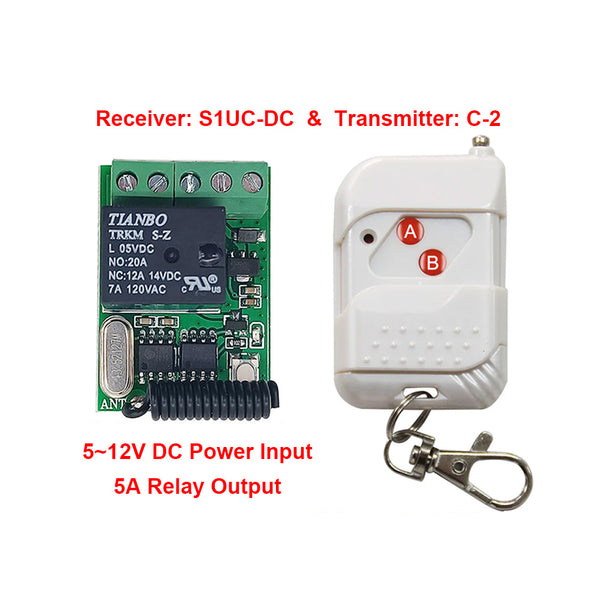 DC 5-12V Mini Wireless Remote Control System with 5A Relay Output