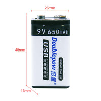6F22 Type 9V 650mAh USB Rechargeable Lithium Battery (Model 0010201)