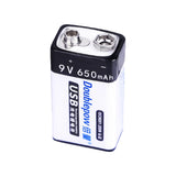 6F22 Type 9V 650mAh USB Rechargeable Lithium Battery (Model 0010201)