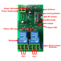 2 Way 500M DC Wireless Remote Control Receiver With 30A Dry Contact Relay Output (Model 0020742)