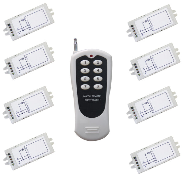 AC 110V 220V Wireless Remote Switch For One-Control-Eight Transmitter and Receiver (Model 0020624)